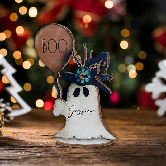 Cute Ghost - Personalized Halloween Freestanding Wood Plaque