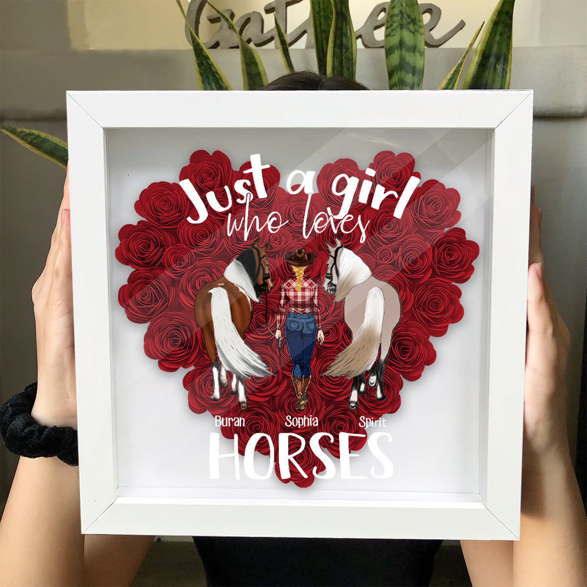 Just A Girl Who Loves Horses - Personalized Horse Flower Shadow Box