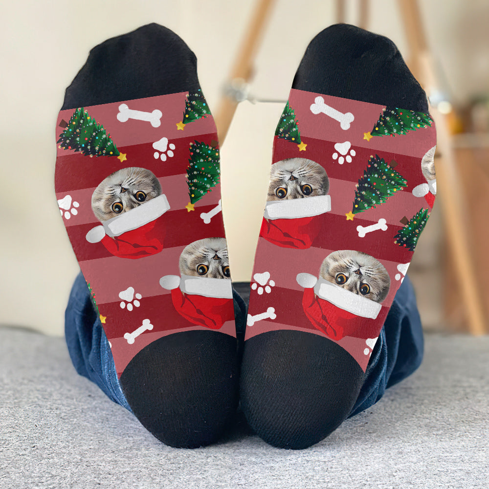 Custom Christmas Photo Socks - Gift for dog lovers, anyone, cat lover, dog lover - Personalized Socks