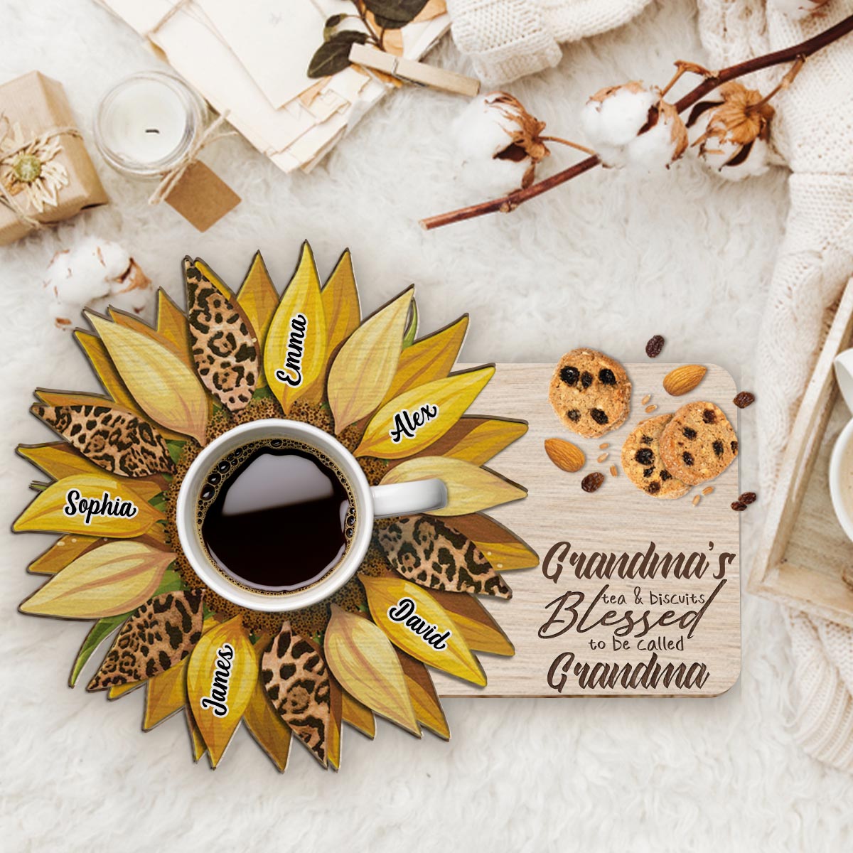 Grandma's Tea & Biscuits - Personalized Grandma 2 Layered Wood Sign