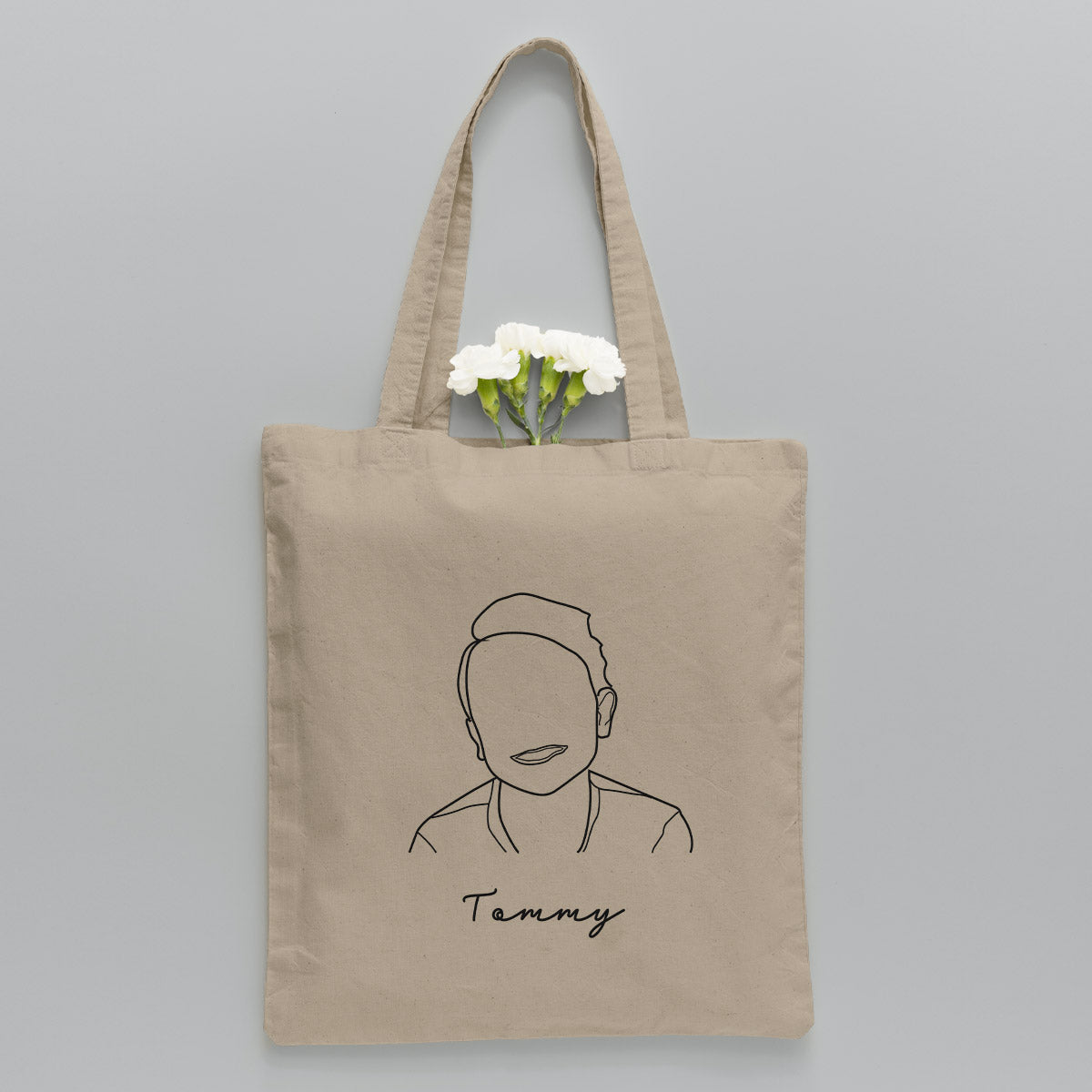 Custom Photo Line Art - Personalized Kid Embroidered Tote Bag