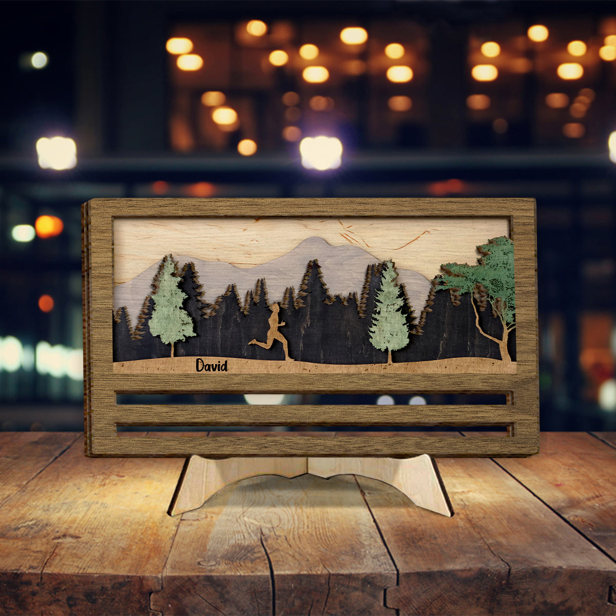 Medaillenpräsentation – Personalisiertes zweilagiges Holzschild/Holzplakette für Läufer