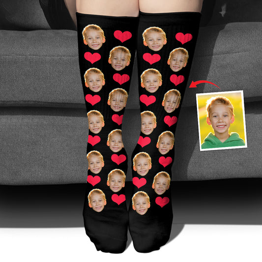 Custom Face Heart Pattern - Personalized grandson Socks