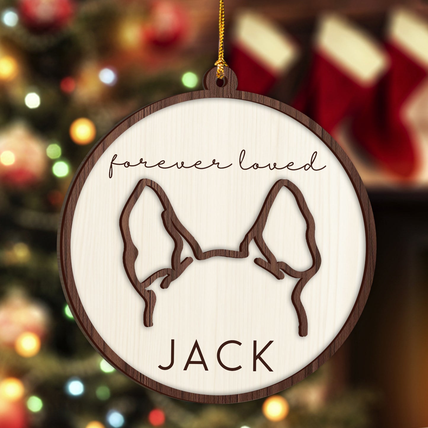 Hundeohren-Linienkunst-Ornament – ​​Personalisierter zweilagiger Hunde-Ornament