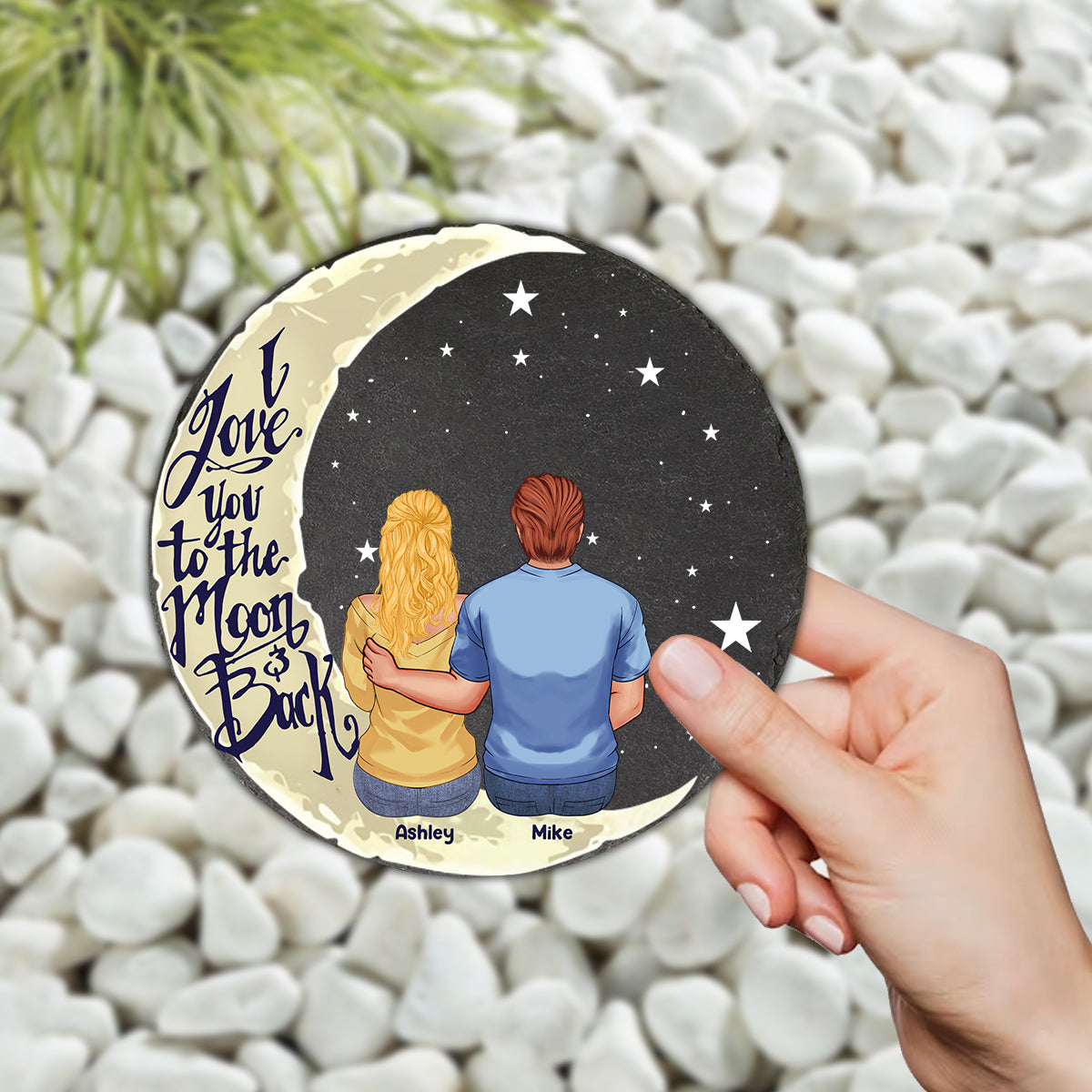 I Love You To The Moon And Back - Personalized Couple Round Shaped Stone