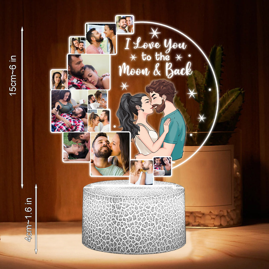 I Love You To The Moon & Back - Personalized Couple Shaped Plaque Light Base