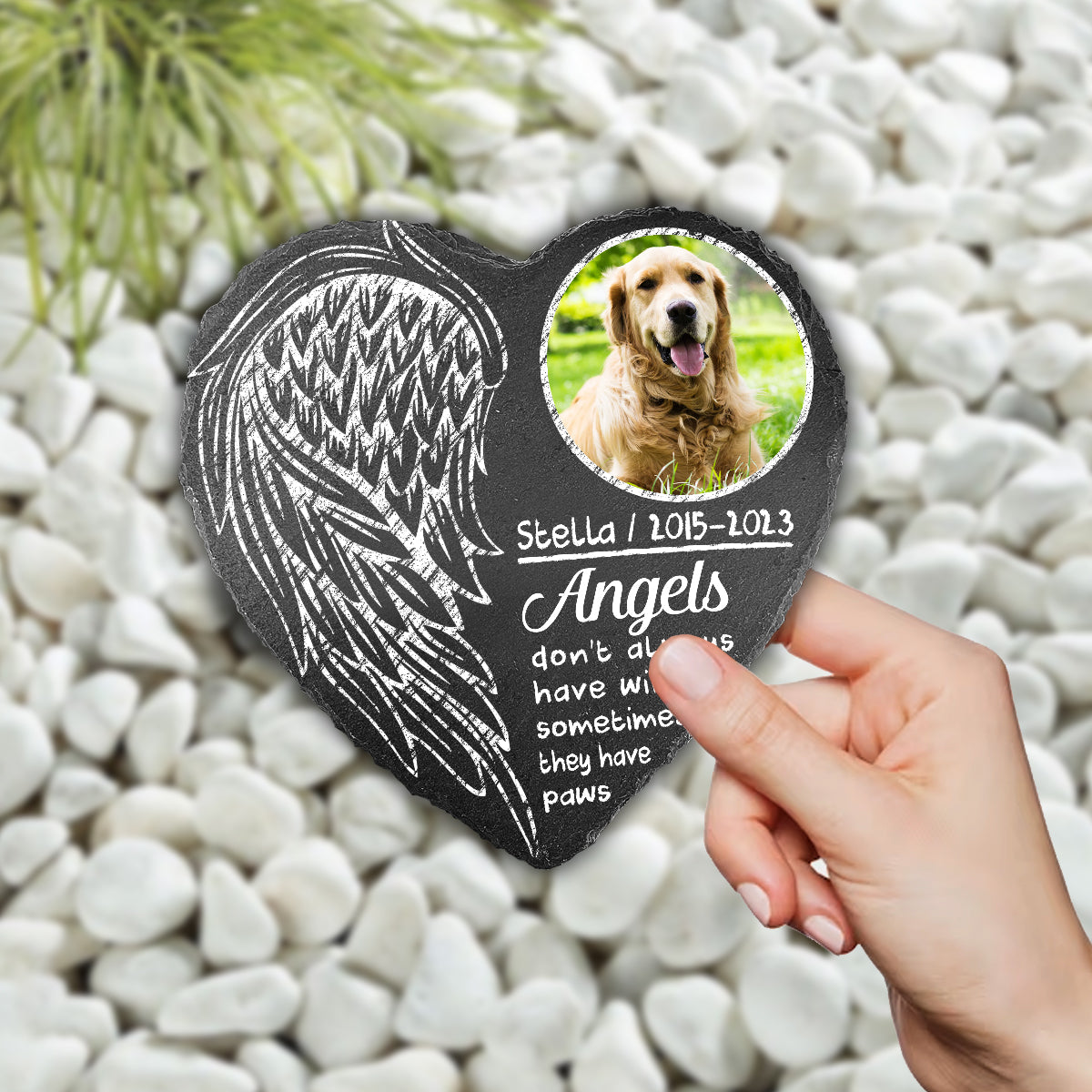 Angel Don't Always Have Wings - Personalized Dog Heart Shaped Stone
