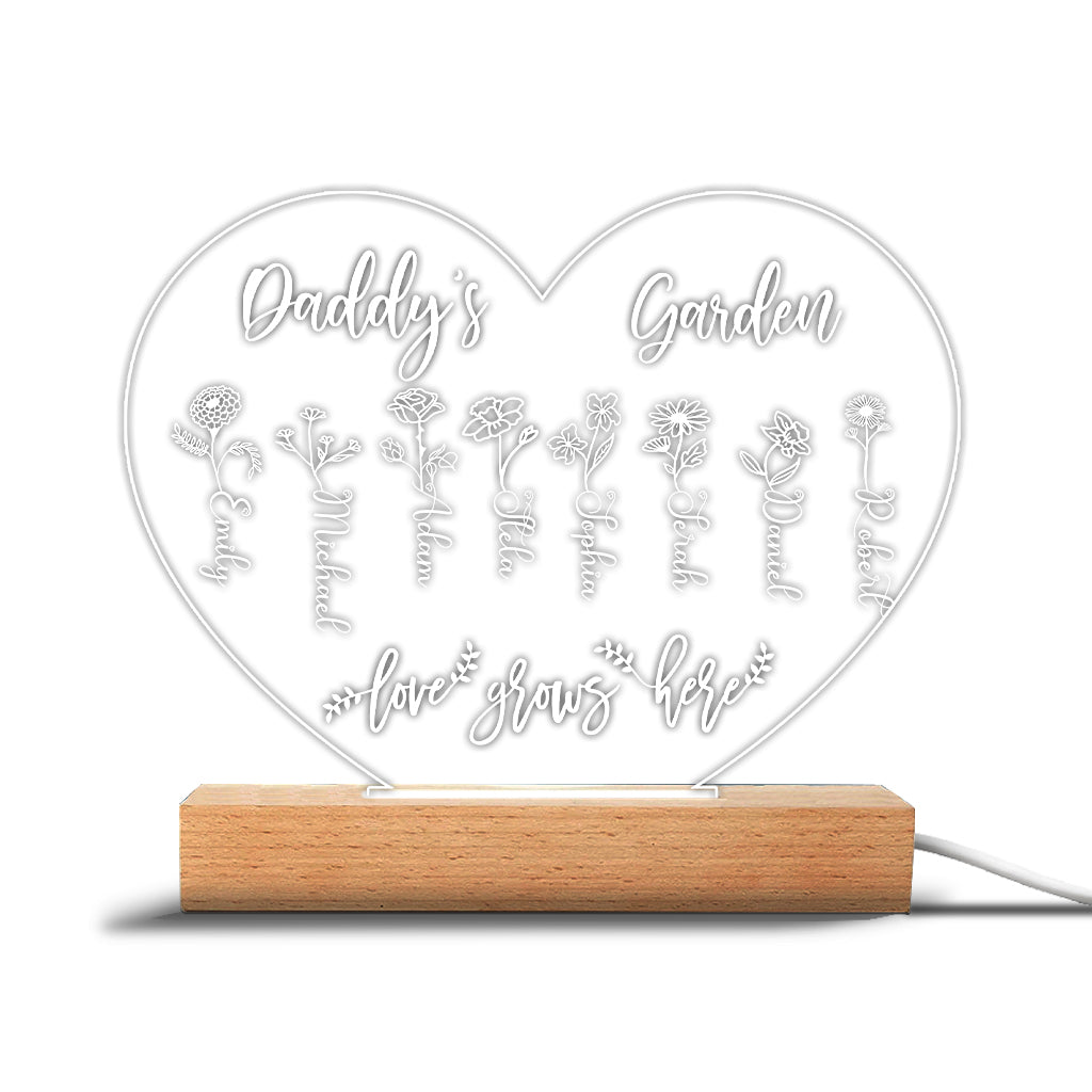 Grandma's Garden - Gift for grandma, mom, aunt, grandpa - Personalized Shaped Plaque Light Base