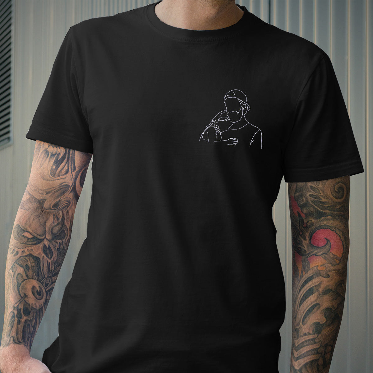 Custom Line Art - Personalized Uncle Embroidered T-shirt