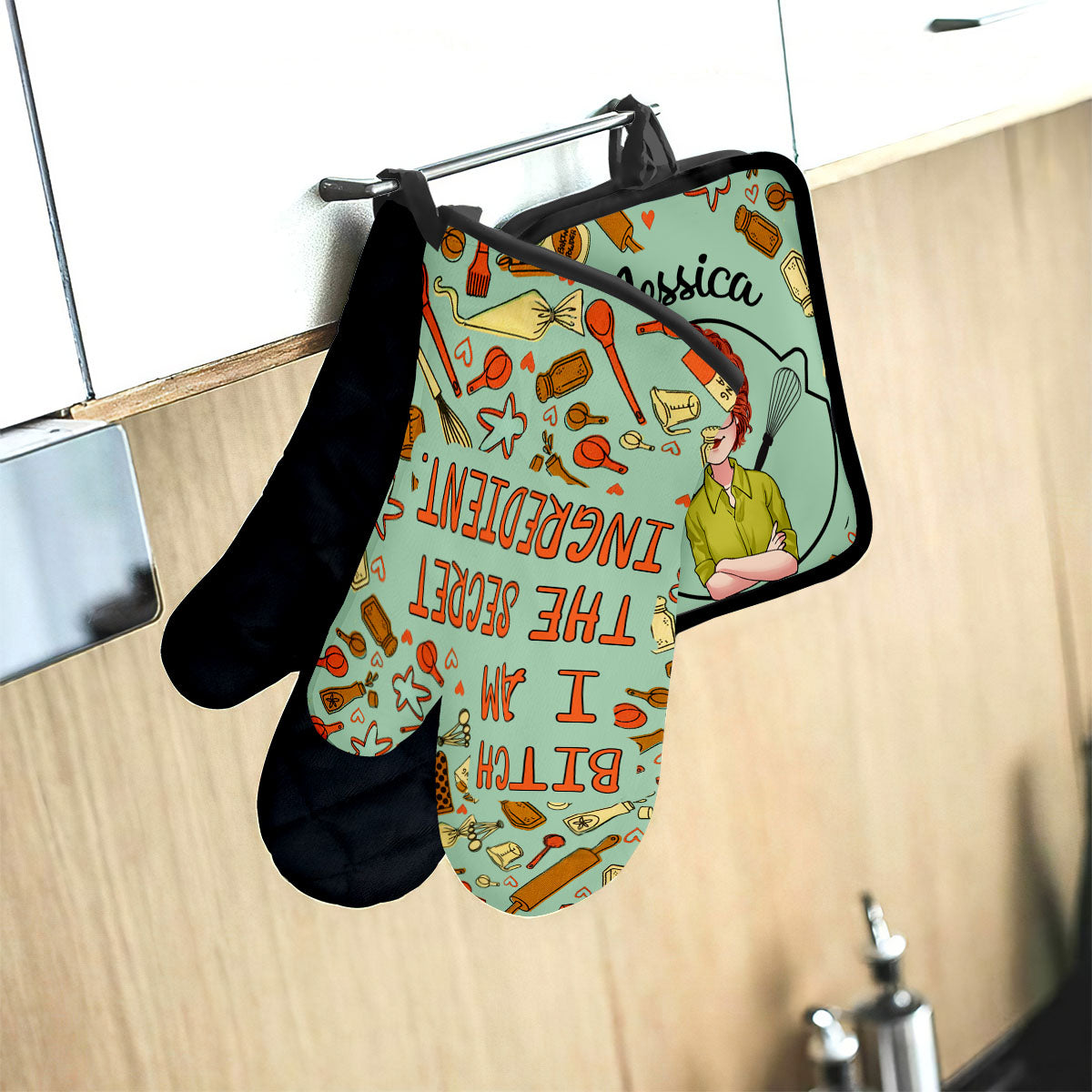 I Am The Secret Ingredient - Personalized Baking Apron, Oven Mitts & Pot Holder