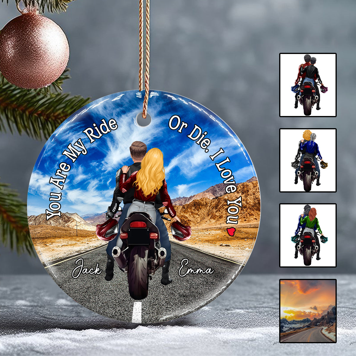 You Are My Ride Or Die - Biker gift for boyfriend, girlfriend - Personalized Ceramic Circle Ornament