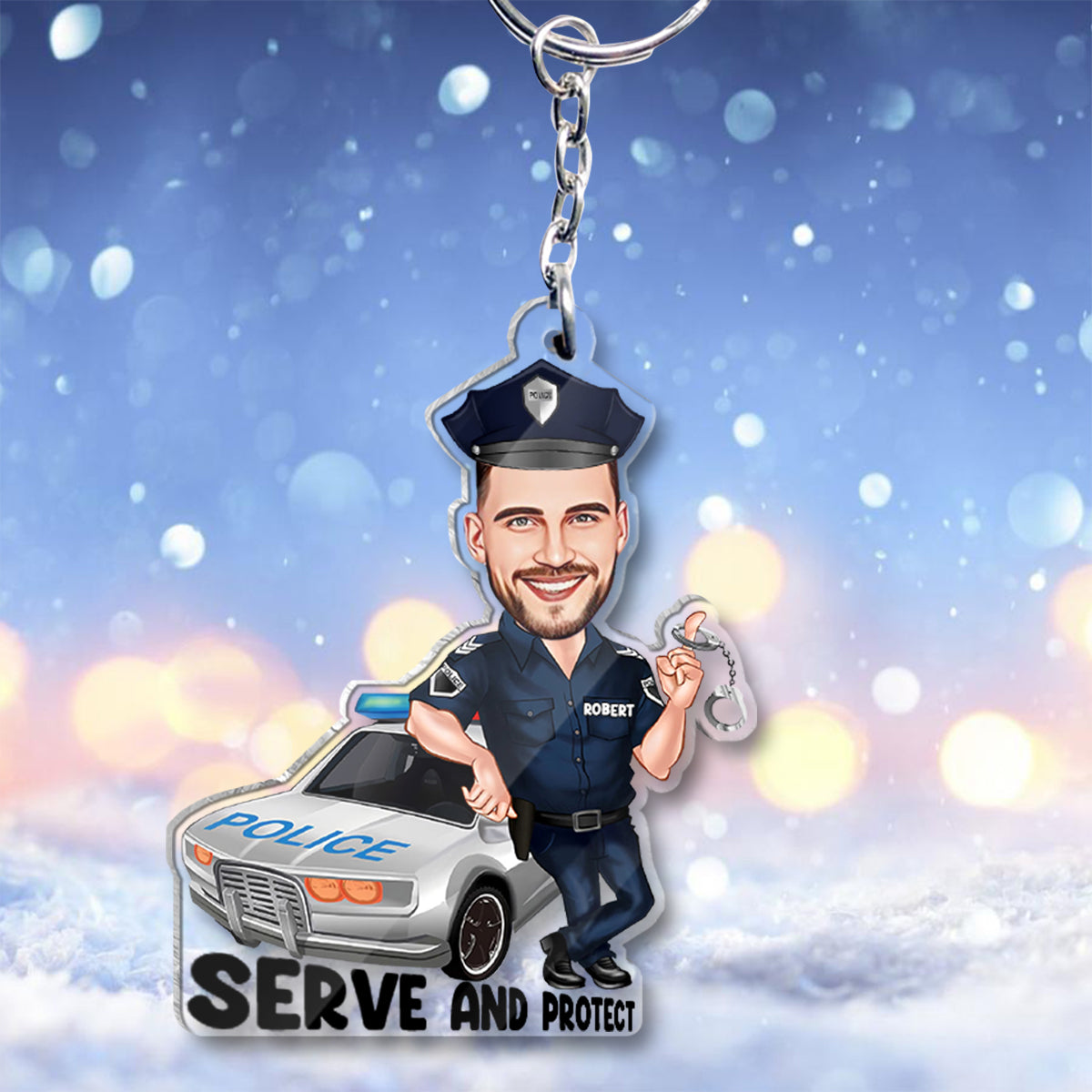 Serve And Protect - Personalized Police Officer Keychain