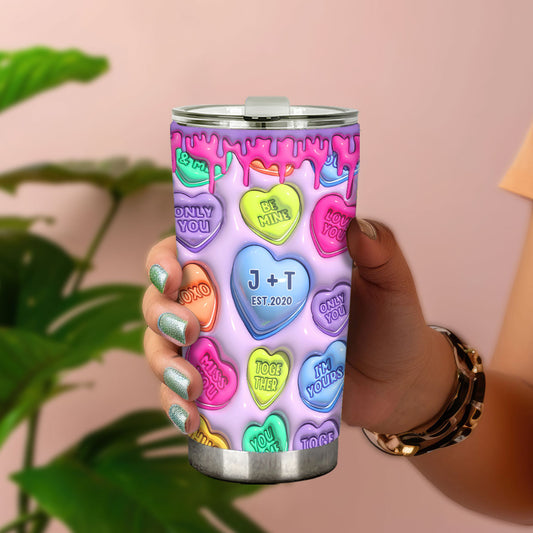 Any Name Any Date Colorful Heart Inflated - Personalized Couple Tumbler