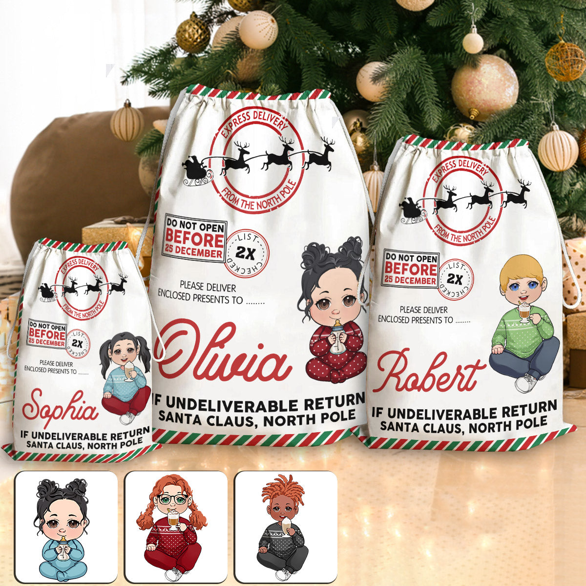 Do Not Open Before 25 December - Personalized Family Drawstring Tote Bag