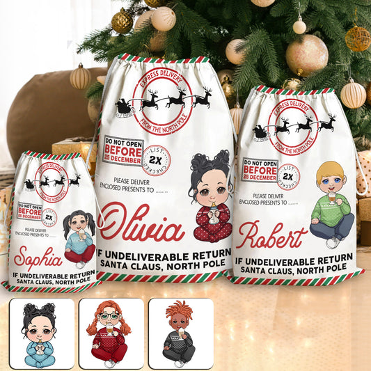 Do Not Open Before 25 December - Personalized Family Drawstring Tote Bag