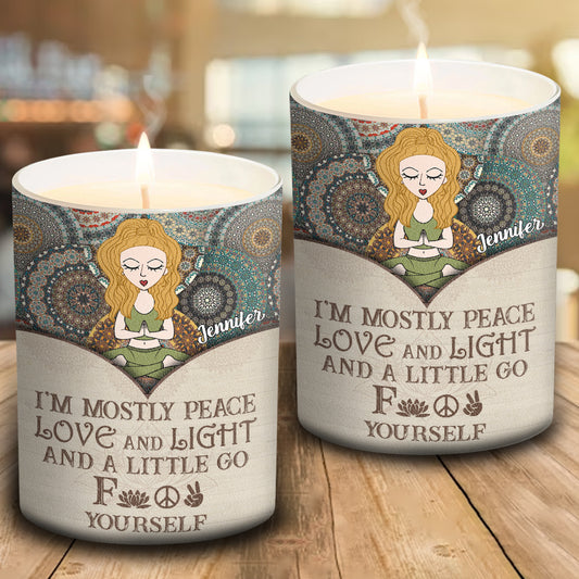 I'm Mostly Peace - Personalized Yoga Candle With Wooden Lid