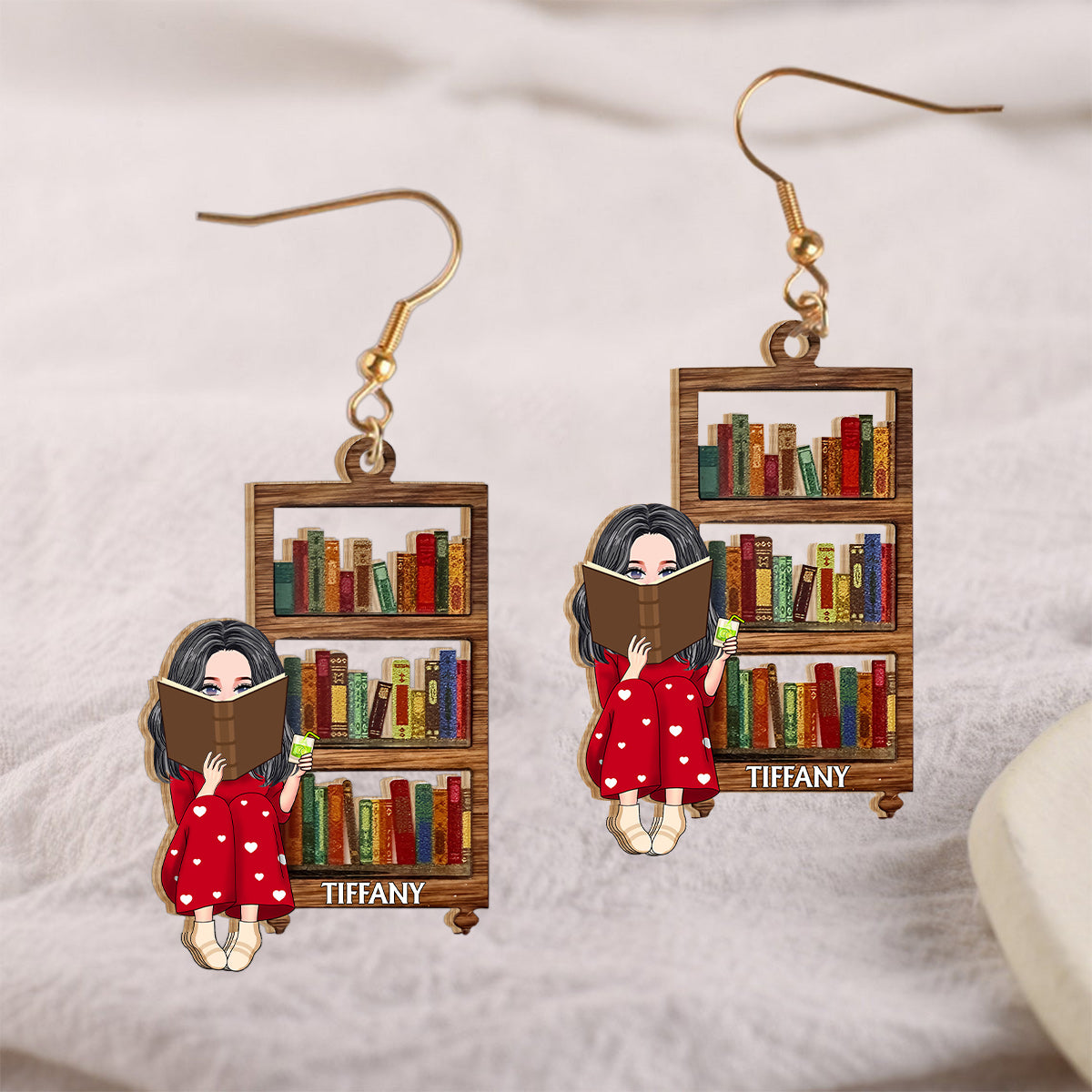 Custom Portrait Earrings For Book Lovers - Personalized Book Wooden Earrings