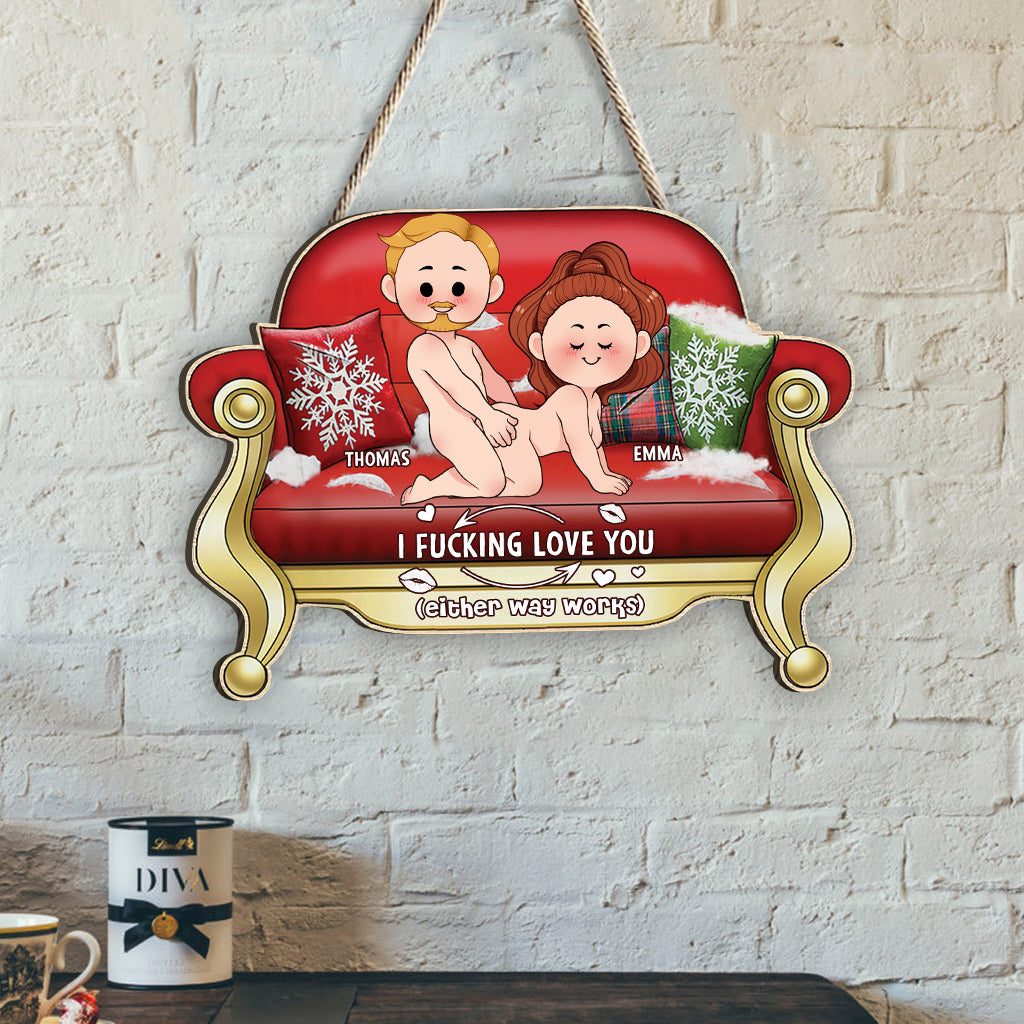 I Love You - Personalized Couple Custom Shaped Wood Sign