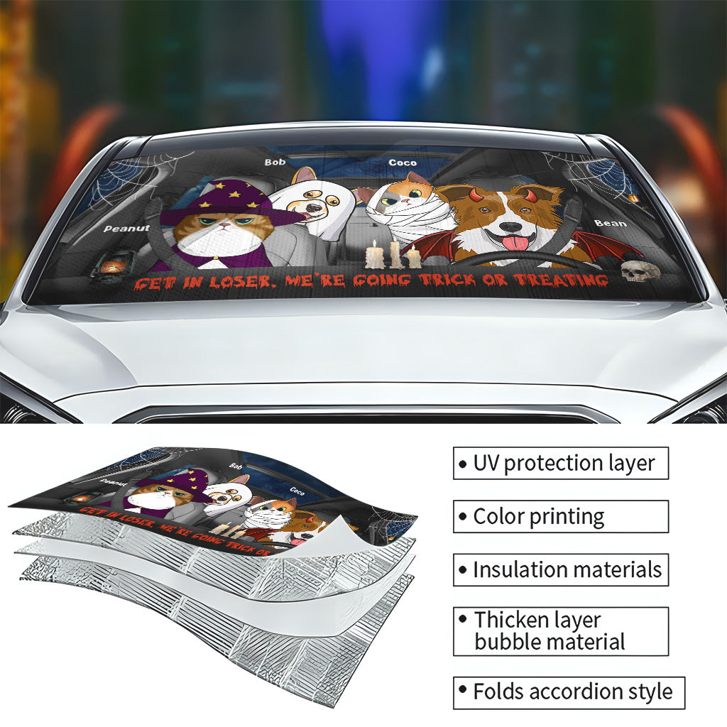 Get In Loser We're Going Trick Or Treating Dog/Cat - Personalized Dog Car Sunshade
