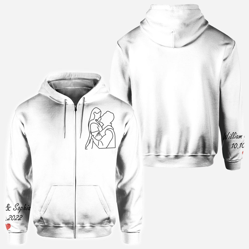 Custom Line Drawing Portraits - Personalized Husband And Wife All Over Shirt