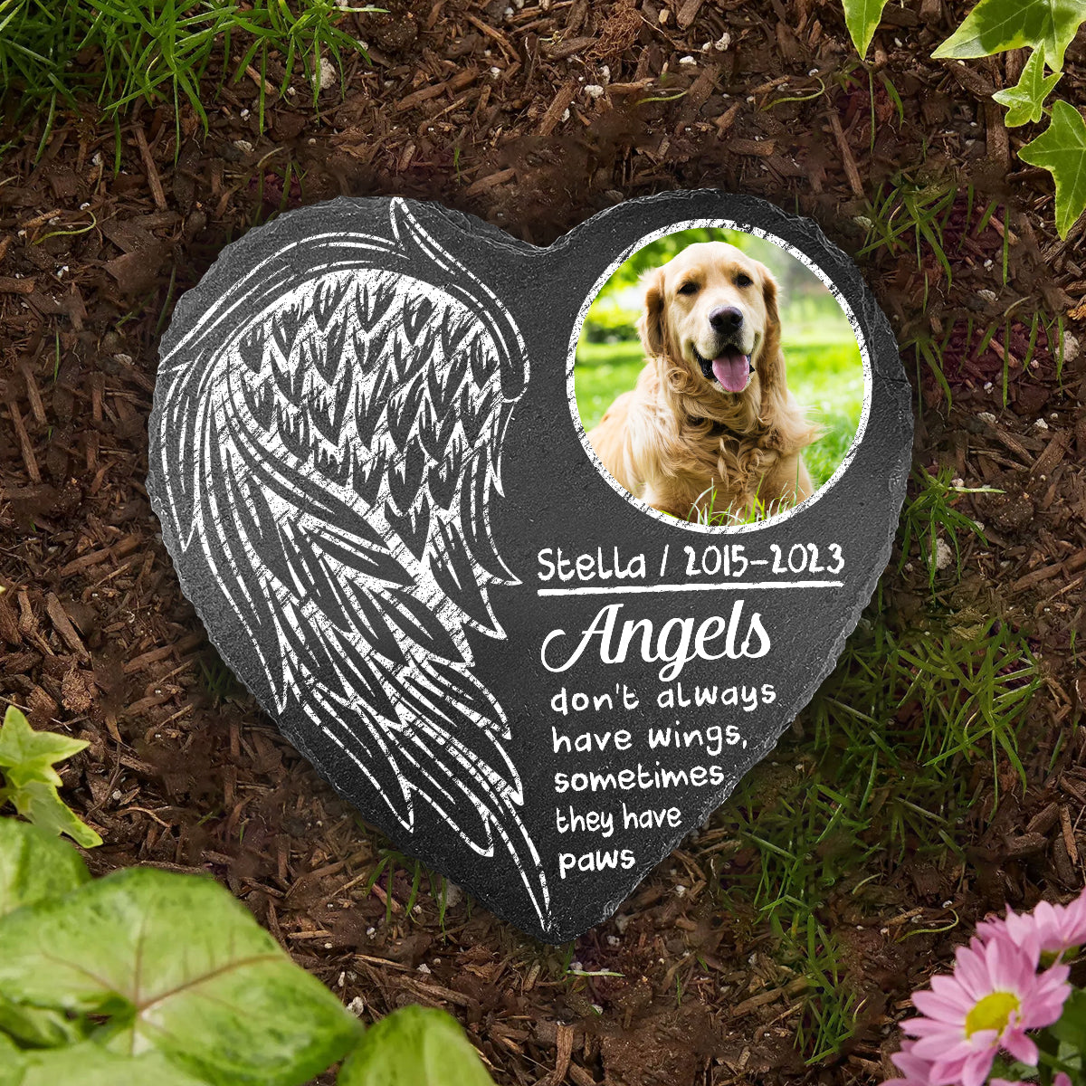 Angel Don't Always Have Wings - Personalized Dog Heart Shaped Stone