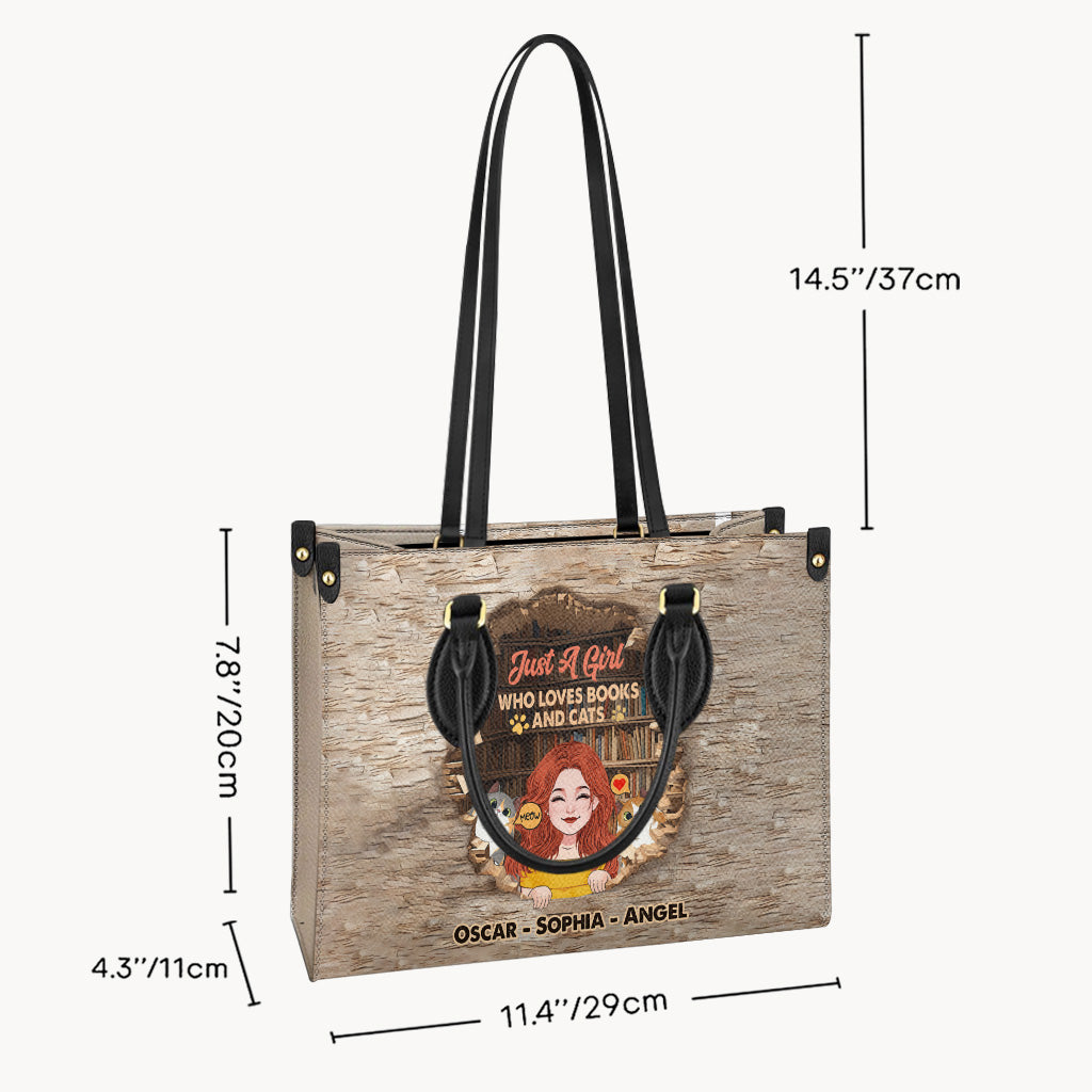 Love Books And Cats - Personalized Book Leather Handbag