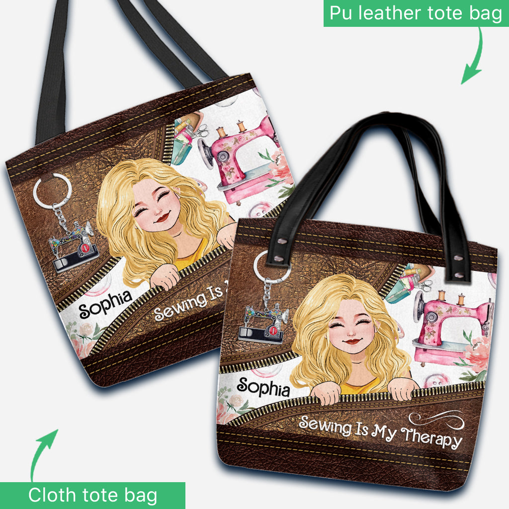Sewing Is My Therapy - Personalized Sewing Tote Bag