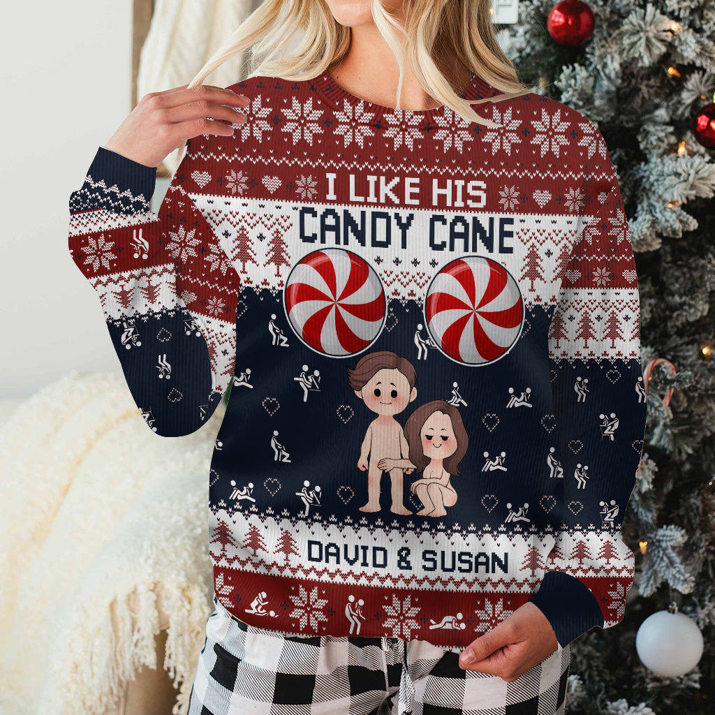 I Like Her Peppermint Candies His Candy Cane - Personalized Couple Ugly Sweater