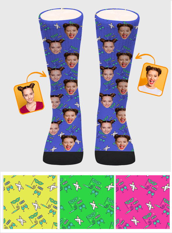 Custom Face Party Pattern - Personalized Sibling Socks