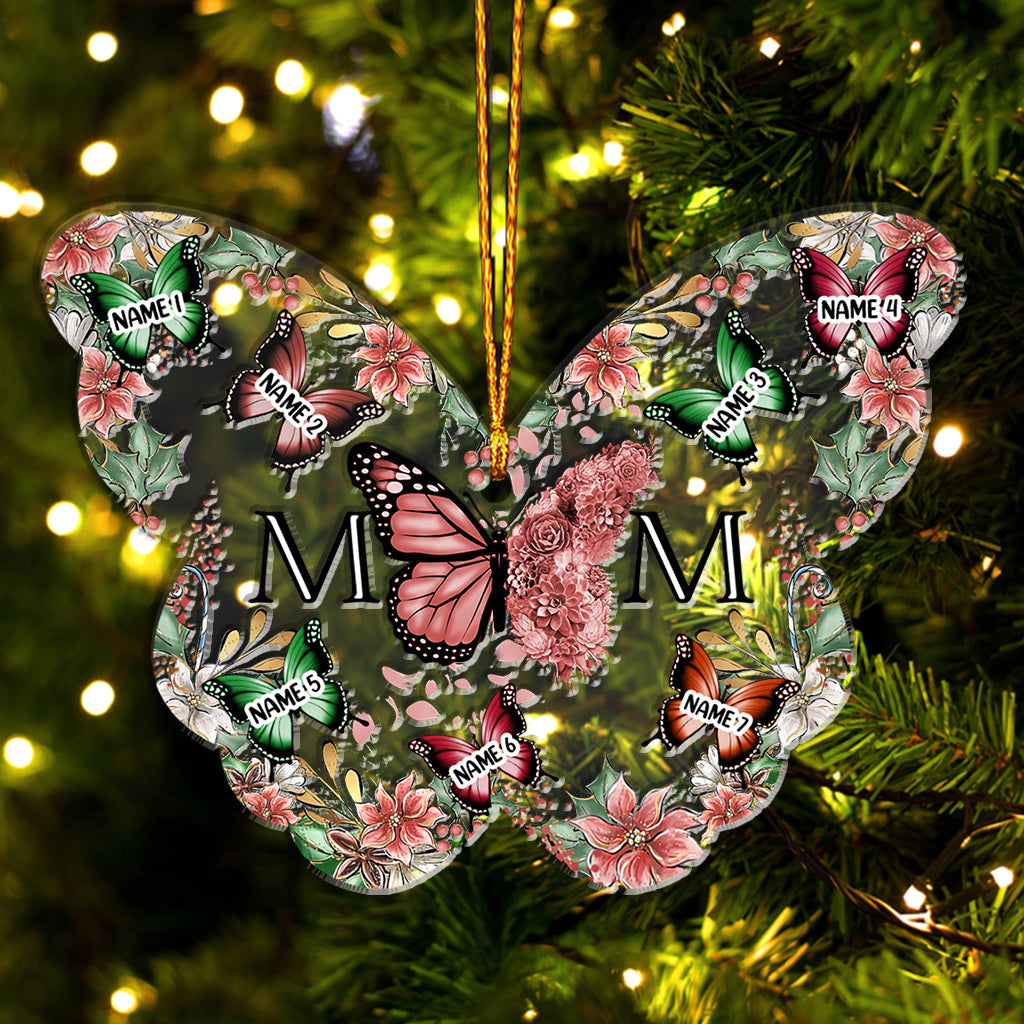 Mom & Children Butterflies Christmas Flower - Personalized Mother Ornament