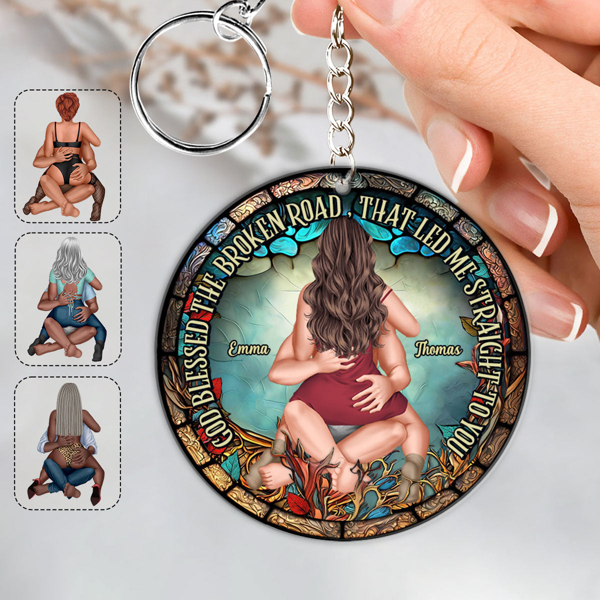 God Blessed The Broken Road That Led Me Straight To You - Personalized Couple Keychain