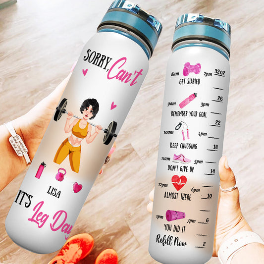 Tut mir leid, geht nicht, heute ist Beintag – Personalisierte Fitness-Wasserflasche mit Tracker