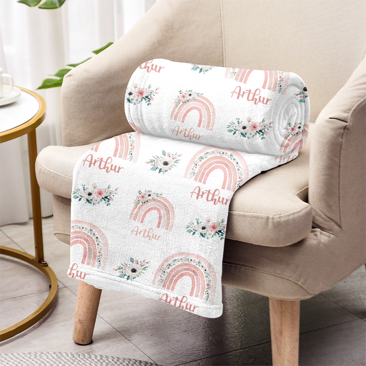 Retro-Regenbogen-Decke mit individuellem Namen – personalisierte Decke für den Enkel