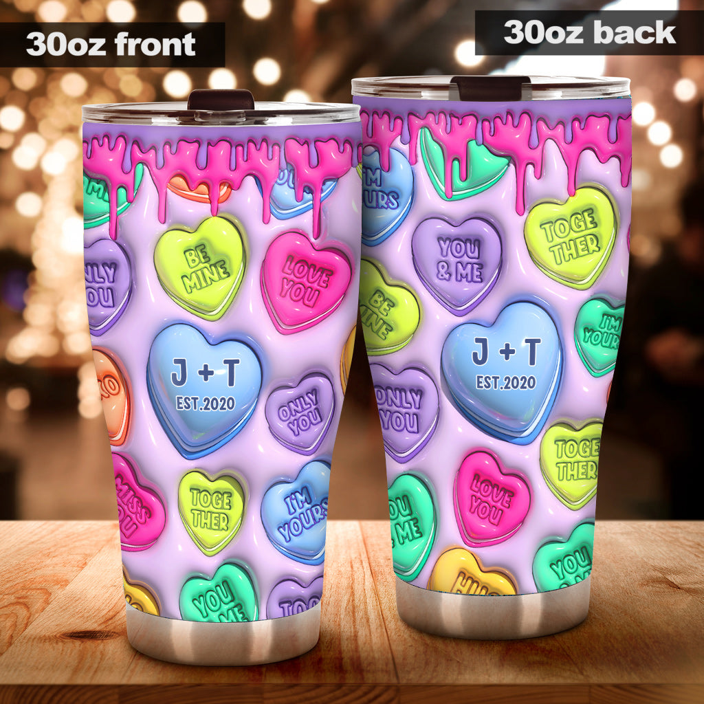 Any Name Any Date Colorful Heart Inflated - Personalized Couple Tumbler
