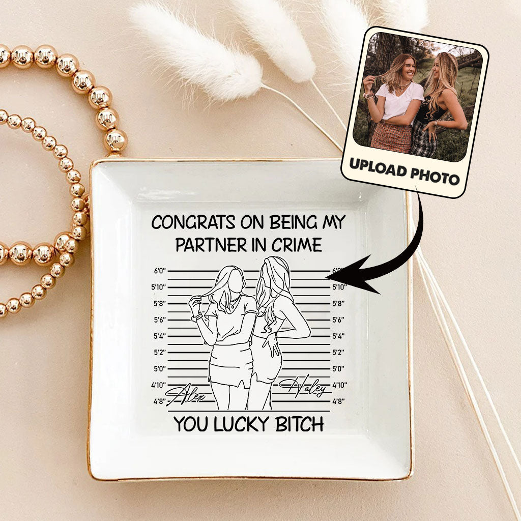 Congrats On Being My Partner In Crime - Gift for friend - Personalized Jewelry Dish
