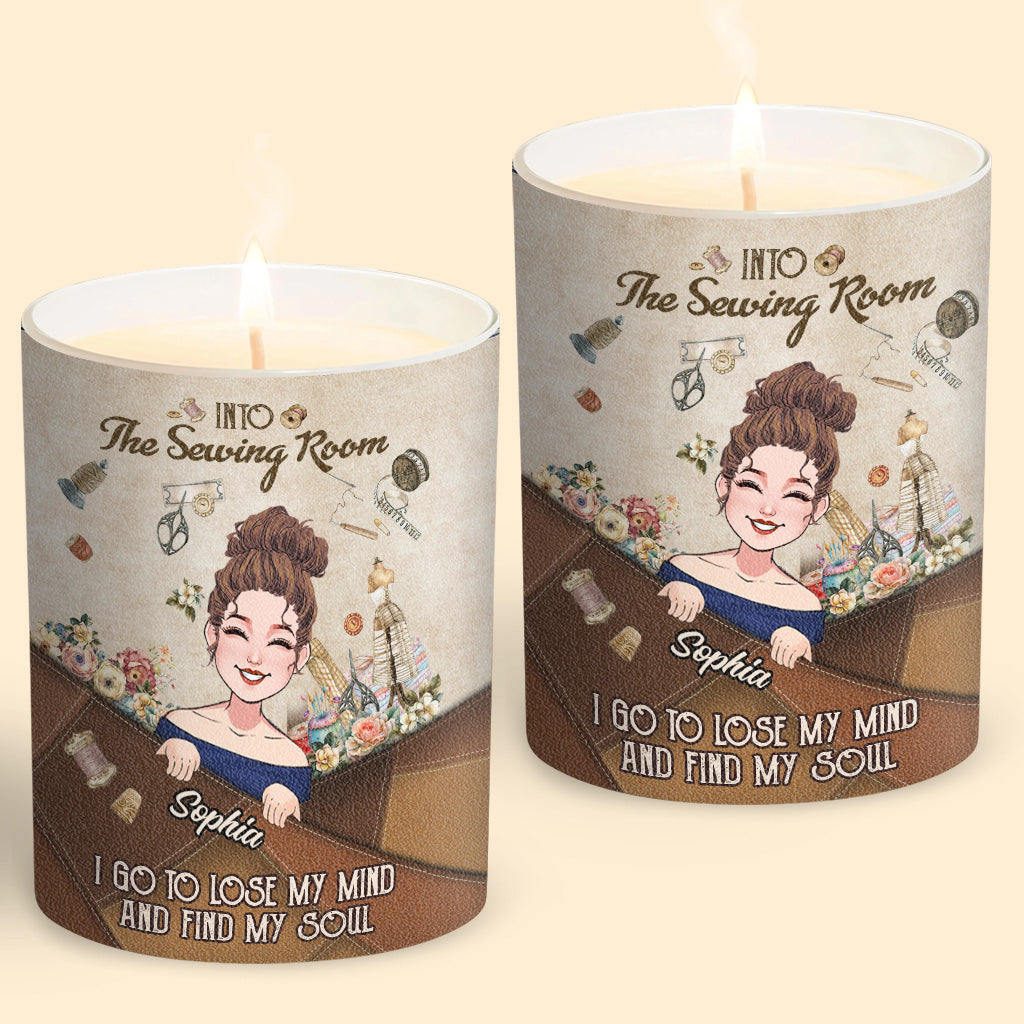 And Into The Sewing Room I Go - Personalized Sewing Candle With Wooden Lid