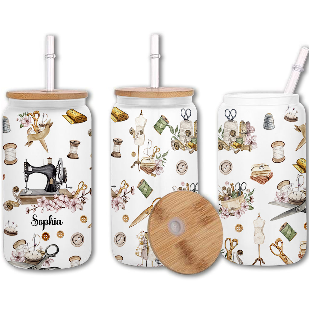 Love Sewing - Personalized Sewing Can Glass