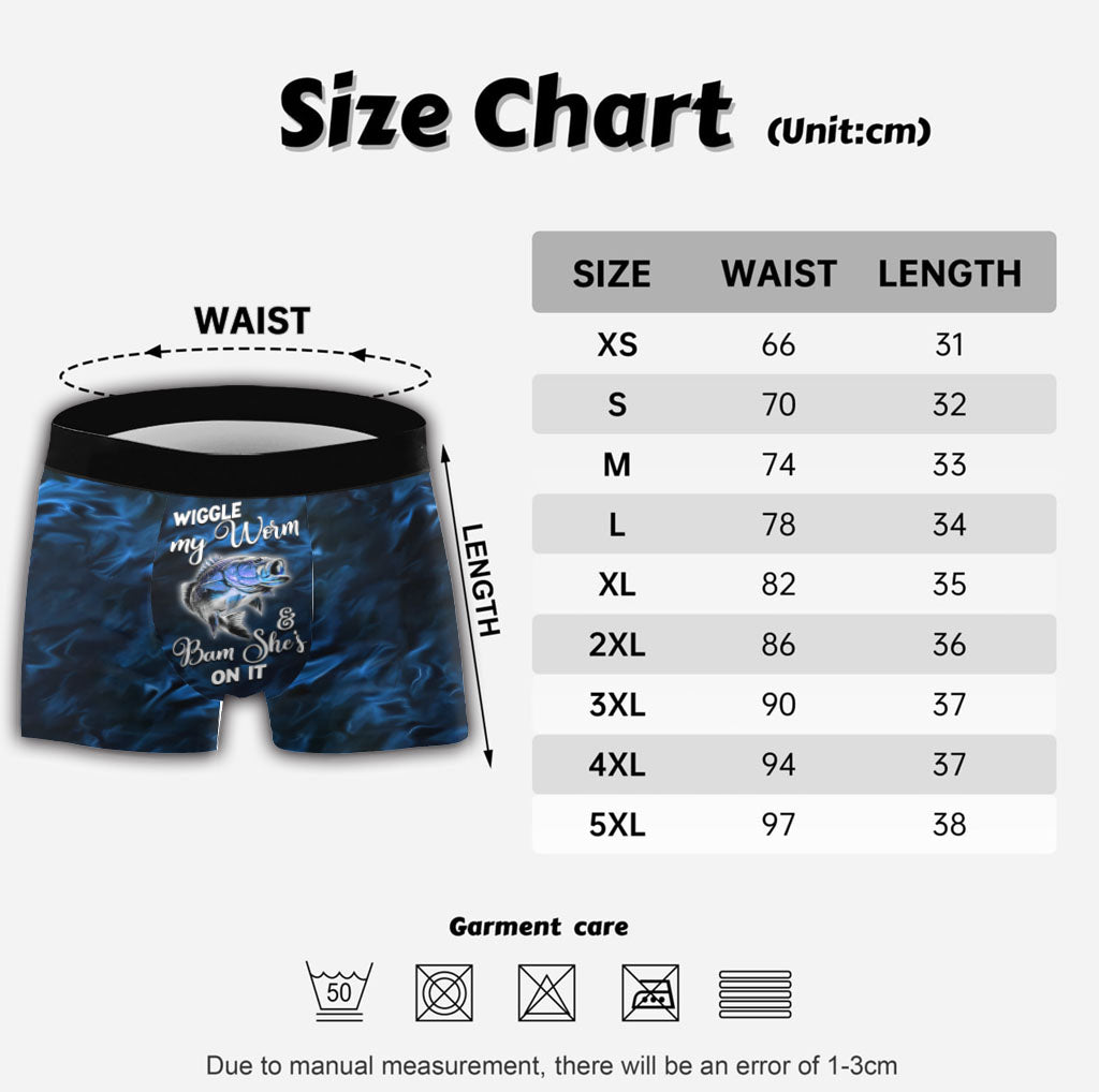 Wiggle My Worm And Bam She's On It - Personalized Fishing Men Boxer Briefs