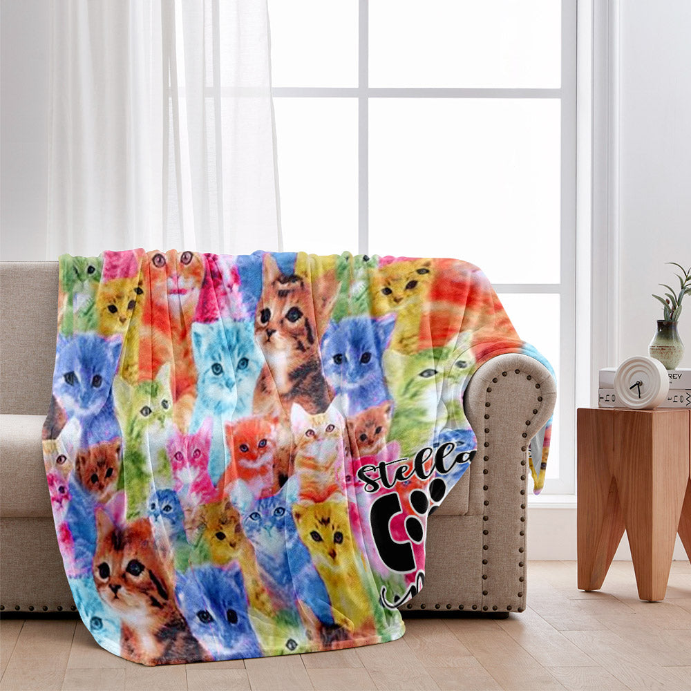 Photo Insert Transferring Into Colorful Style - Personalized Cat Blanket