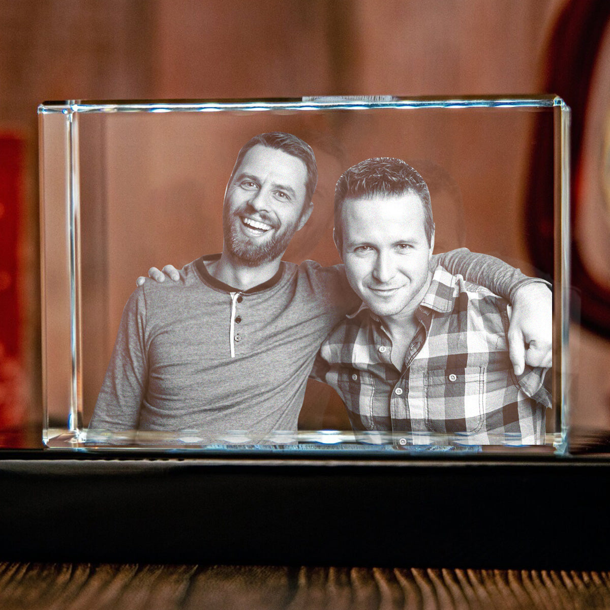 Custom Photo - Personalized Uncle Laser Engraving 3D Cuboid Shaped Crystal Lamp