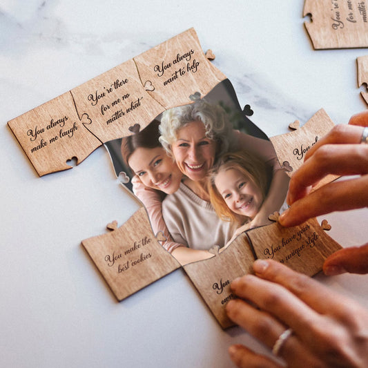 Warum ich dich liebe, Oma – Geschenk für Oma – Personalisiertes Holzpuzzle mit Bildern