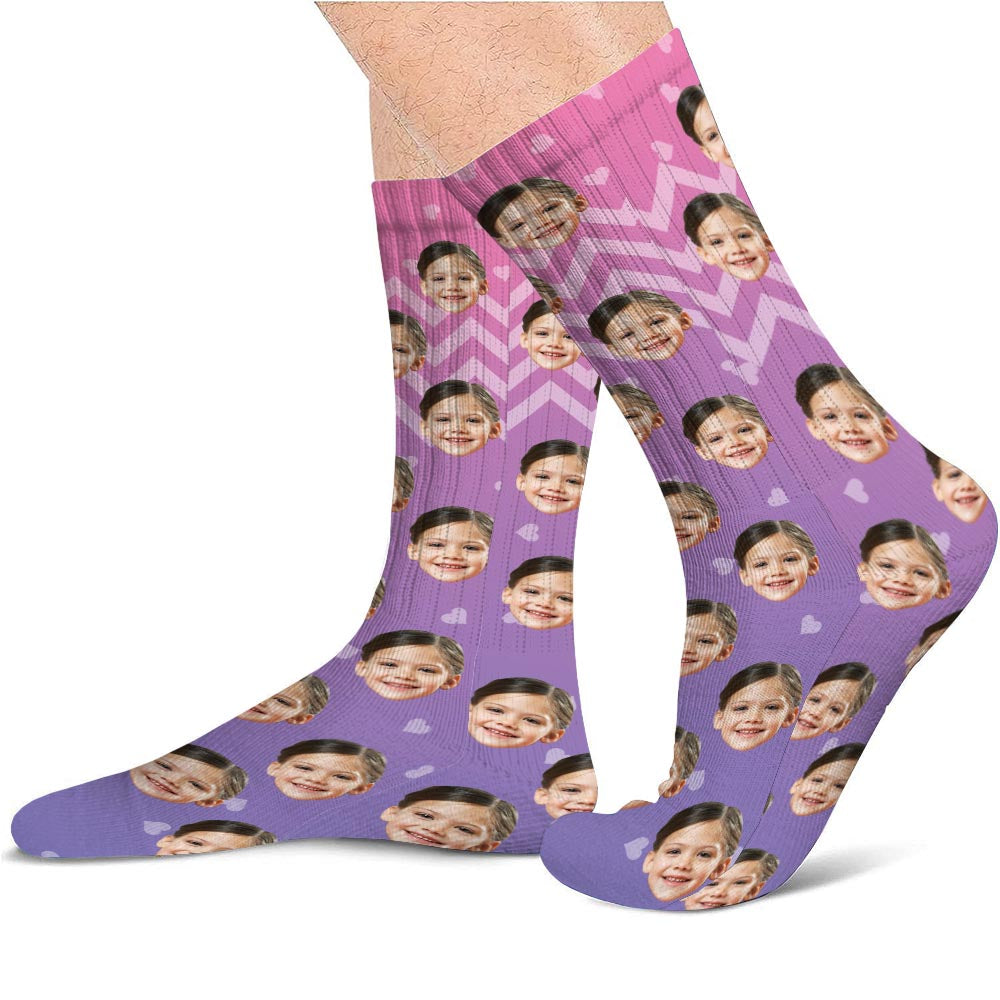 Chaussettes personnalisées pour fille, motif violet et visage personnalisé