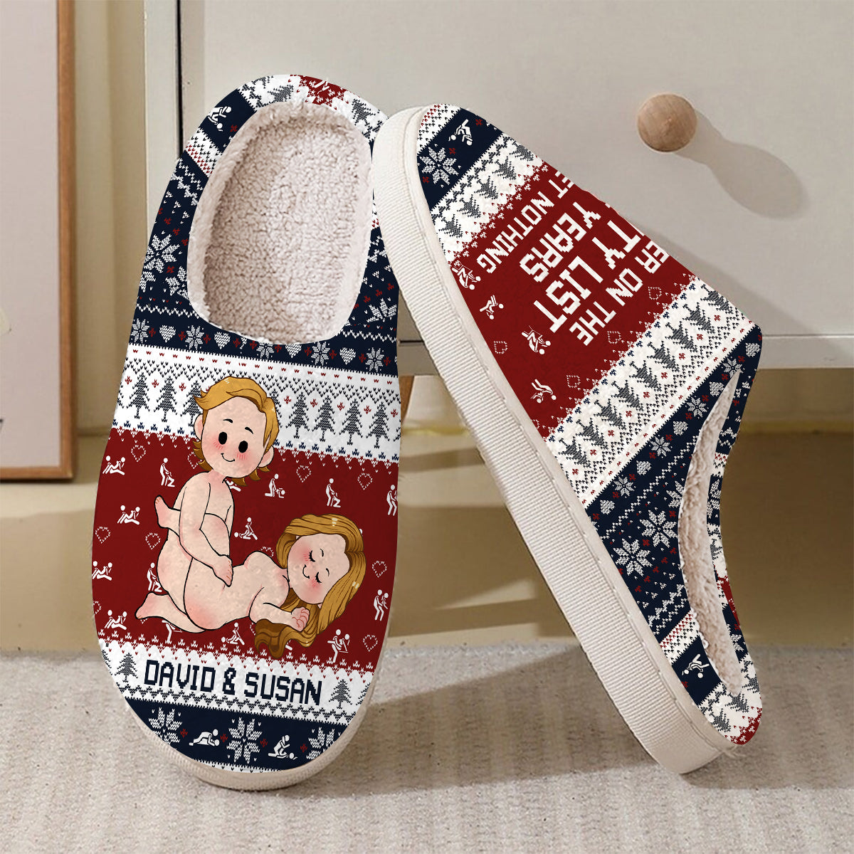 Together On The Naughty List For Years - Personalized Couple Slippers