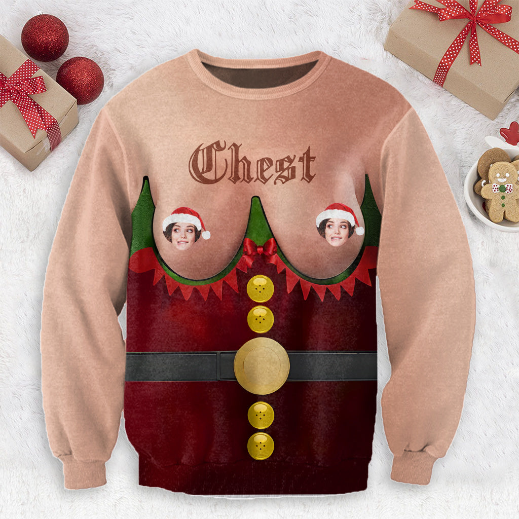 Chest vs Nut Funny Christmas Ugly Sweater - Personalized Couple Ugly Sweater