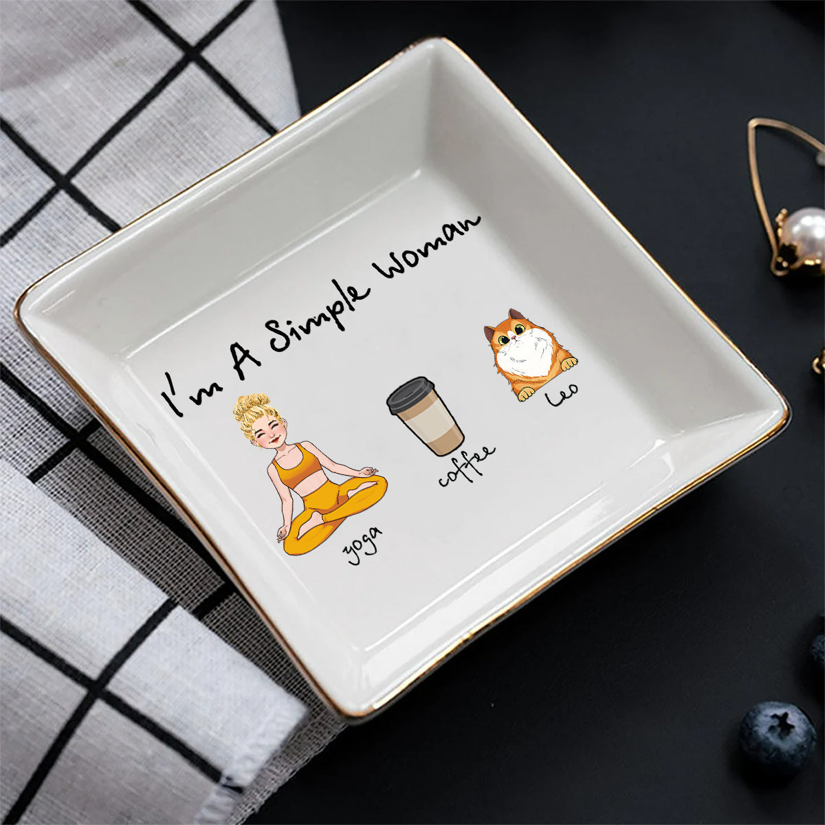 I'm A Simple Woman - Yoga gift for dog lover, cat lover, cat lover - Personalized Jewelry Dish