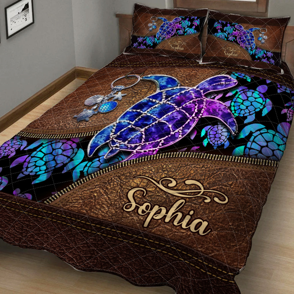 Salty Lil' Beach - Personalized Turtle Quilt Set