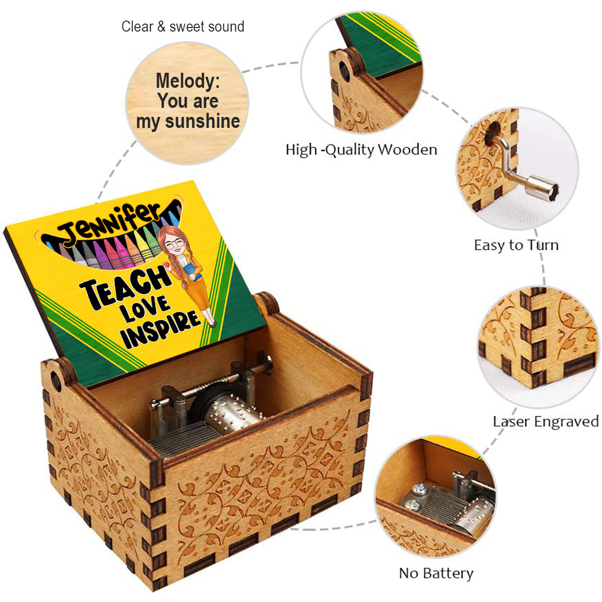 Positive Affirmationen Schmetterling - Personalisierte Schmetterlings-Spieluhr mit Handkurbel