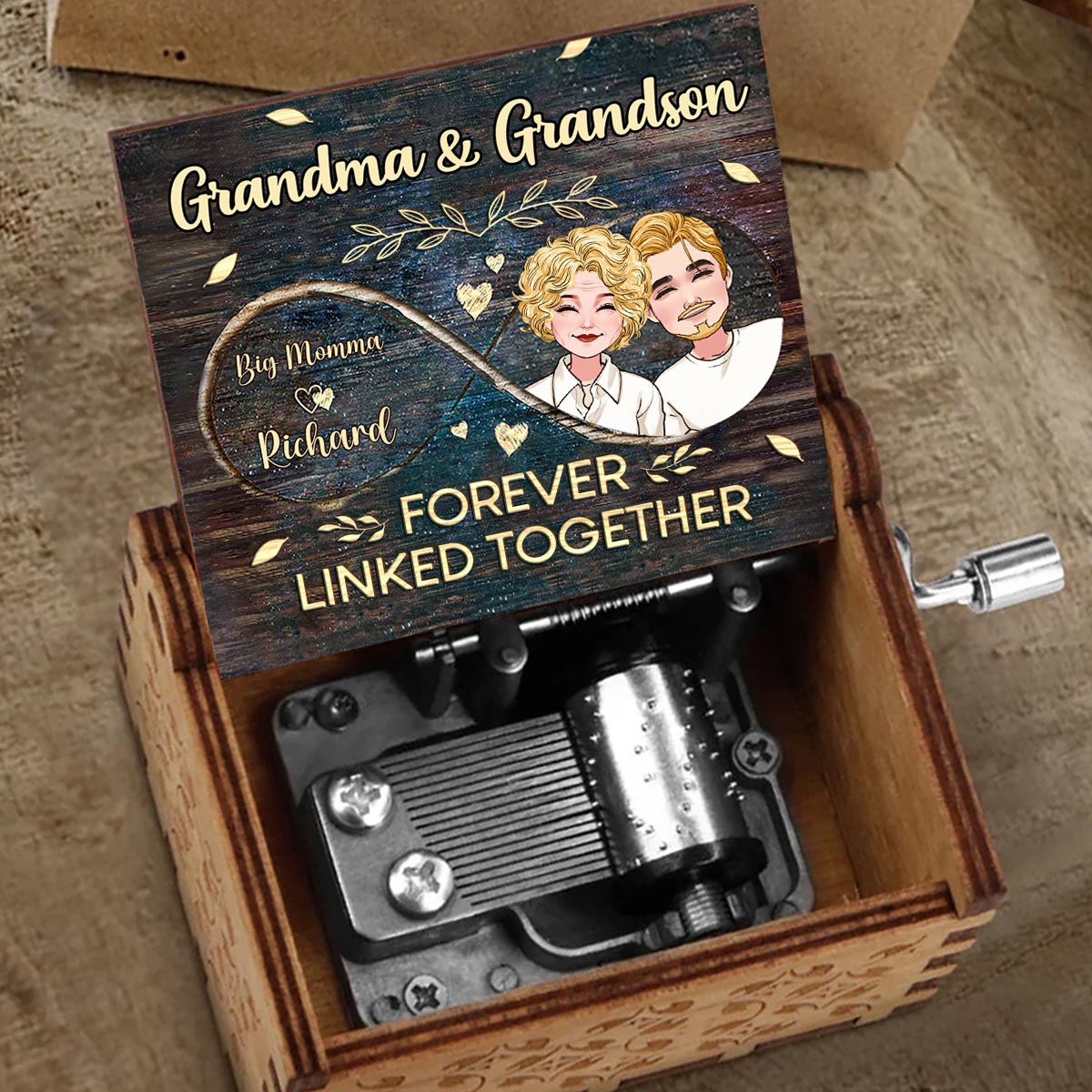 Side By Side - Gift for mom, grandma, daughter, son, granddaughter, grandson - Personalized Hand Crank Music Box