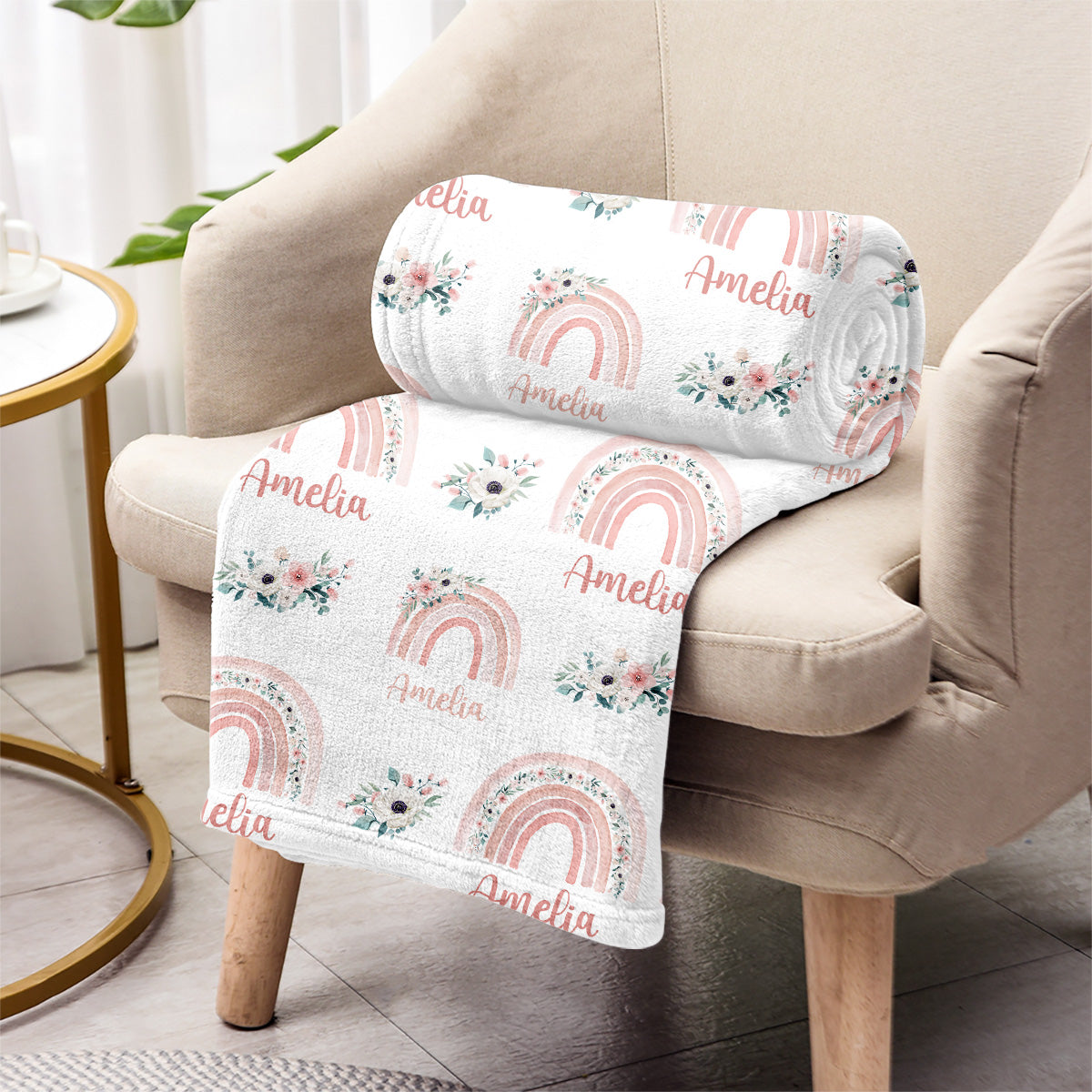 Retro-Regenbogen-Babydecke mit individuellem Namen