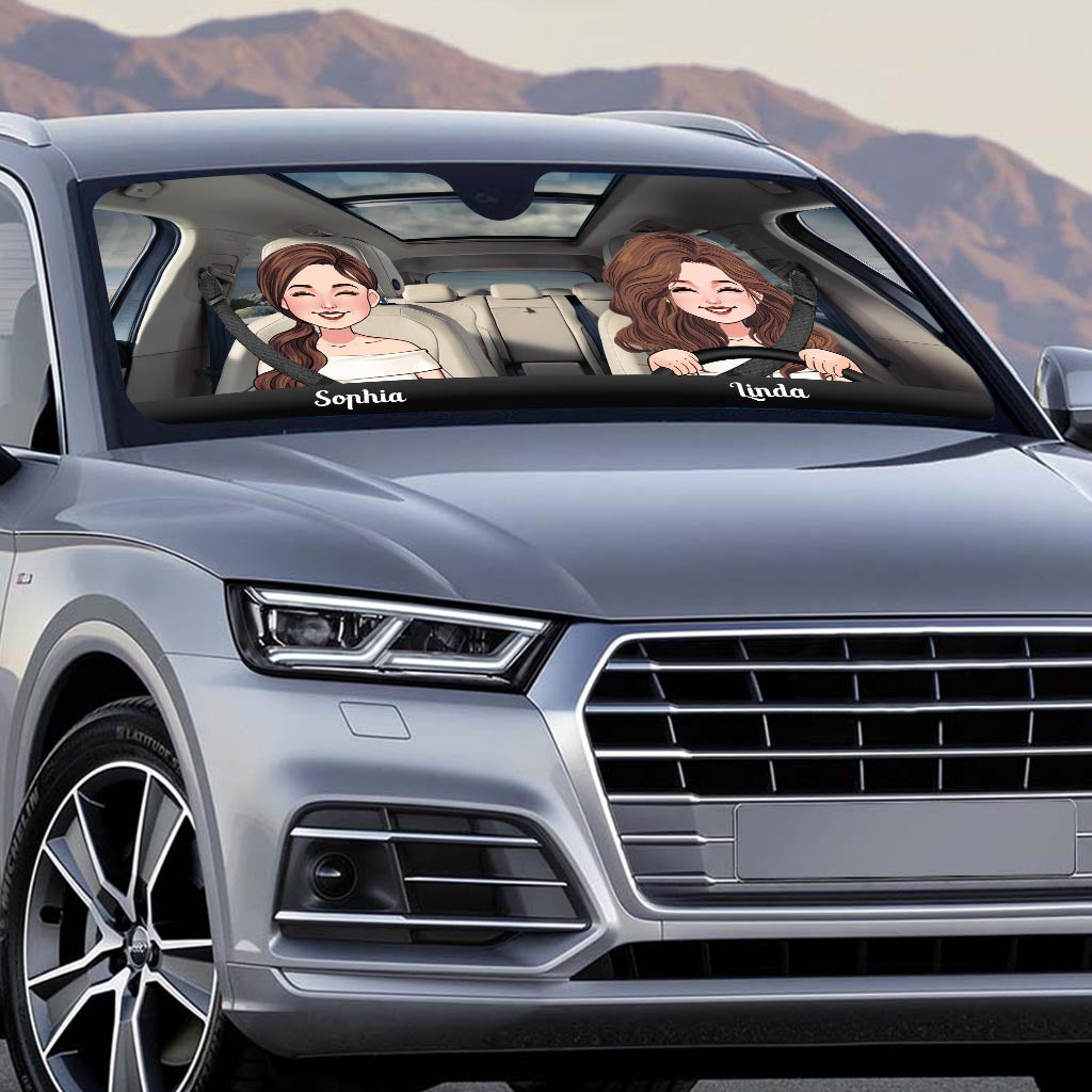 Adventure Awaits - Husband And Wife gift for wife, husband, girlfriend, boyfriend, mom, dad - Personalized Car Sunshade